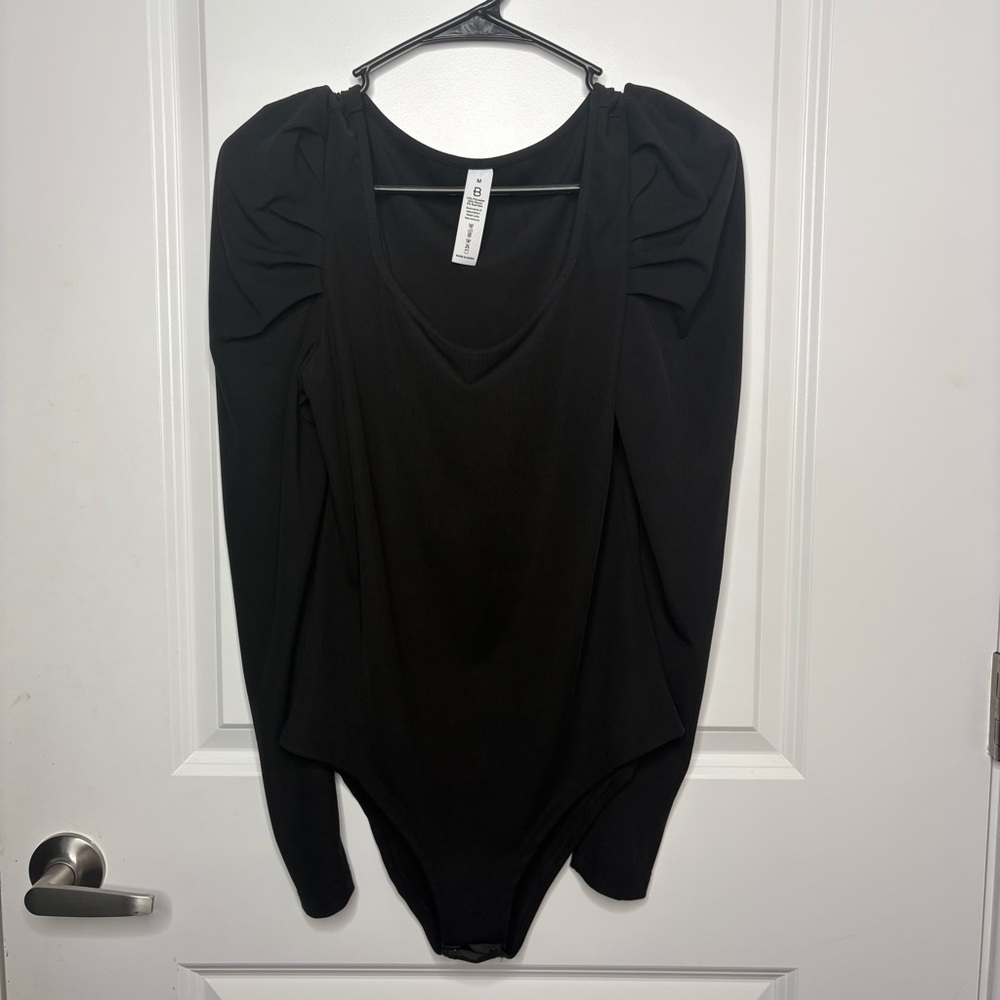 Fitted Black Ruched Long Sleeve Bodysuit